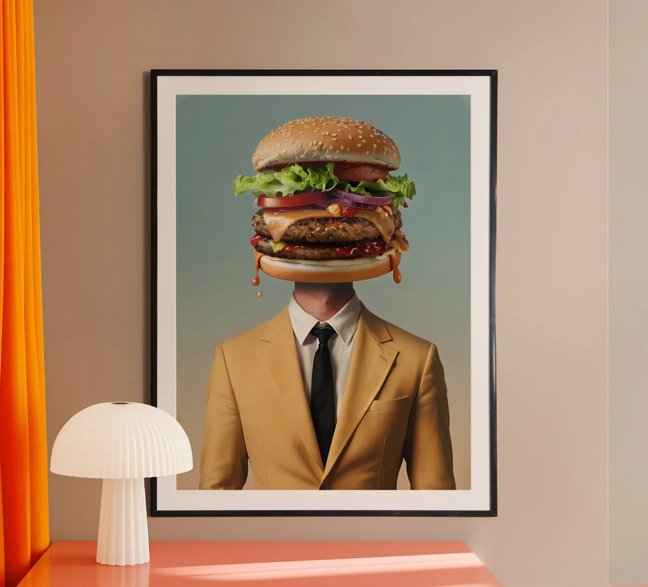 Uomo con testa di hamburger e vestito carta hahnemühle da 🥝 KIWI STORE