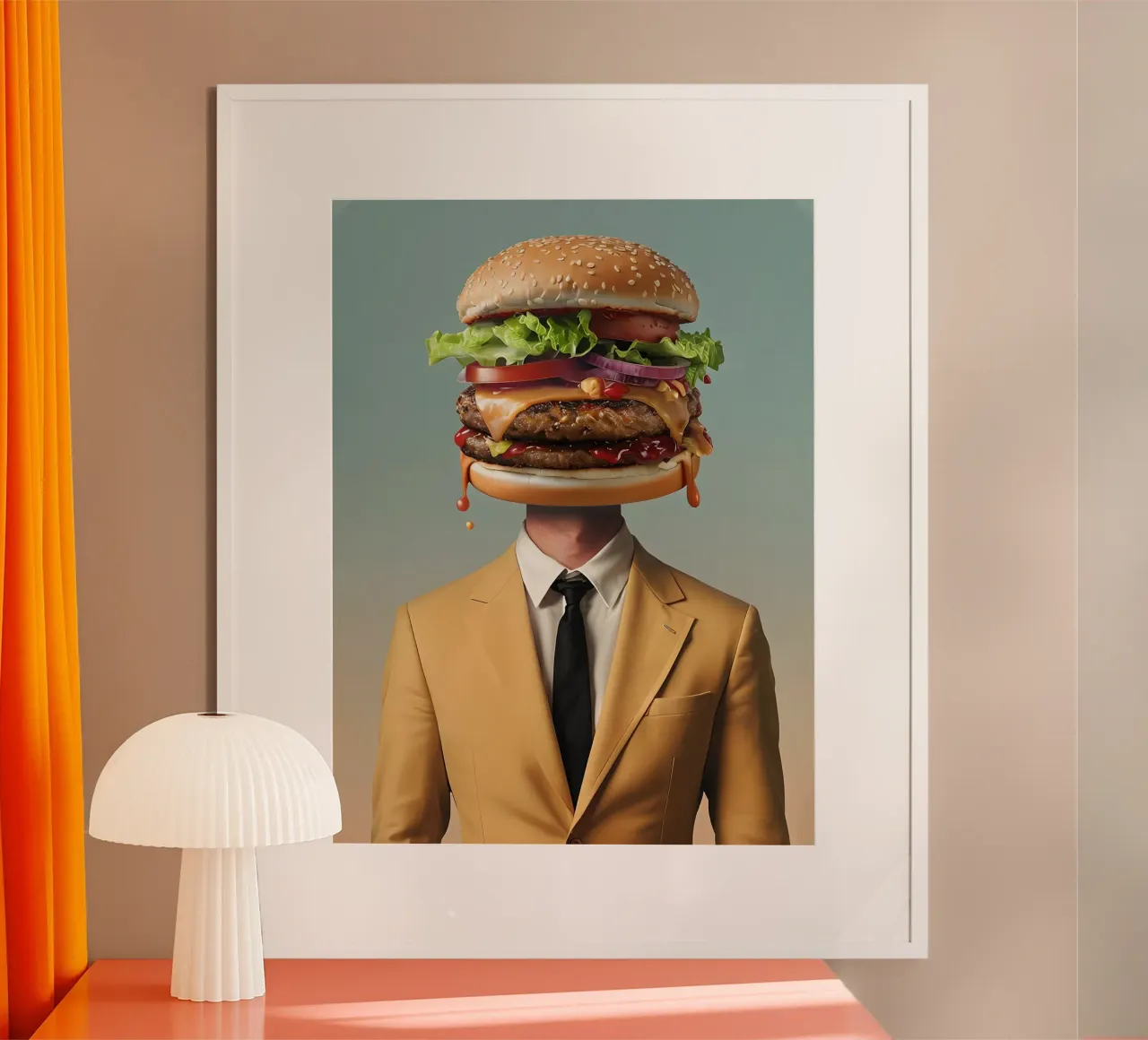 Uomo con testa di hamburger e vestito carta hahnemühle da 🥝 KIWI STORE