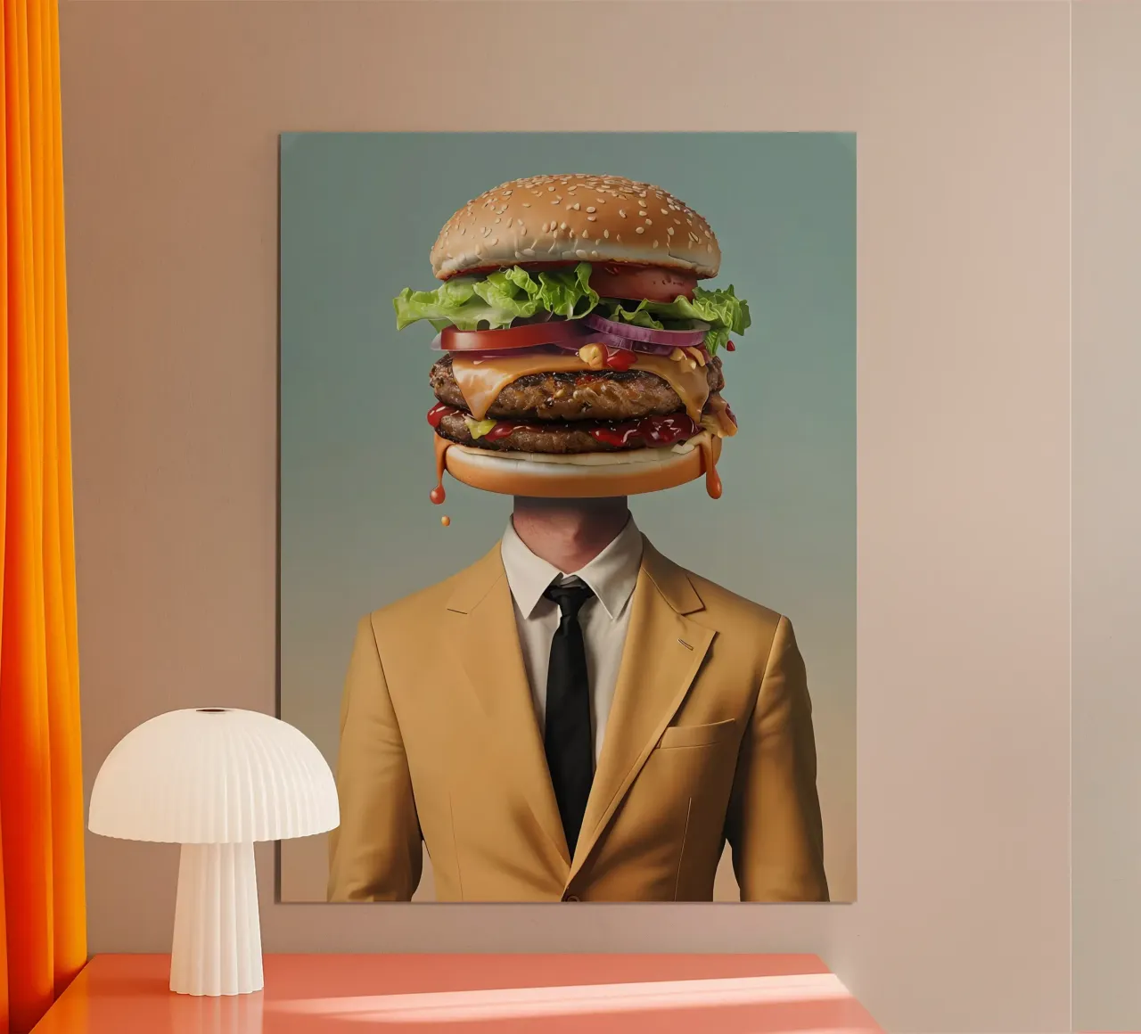 Uomo con testa di hamburger e vestito carta hahnemühle da 🥝 KIWI STORE