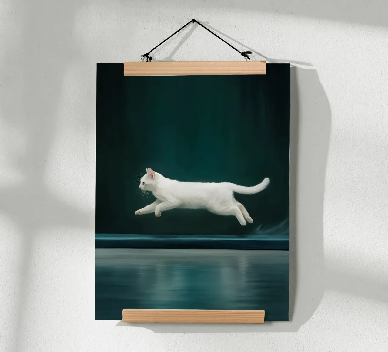 Gatto bianco in silenzio blu poster con telaio in plastica da Plain Thoughts