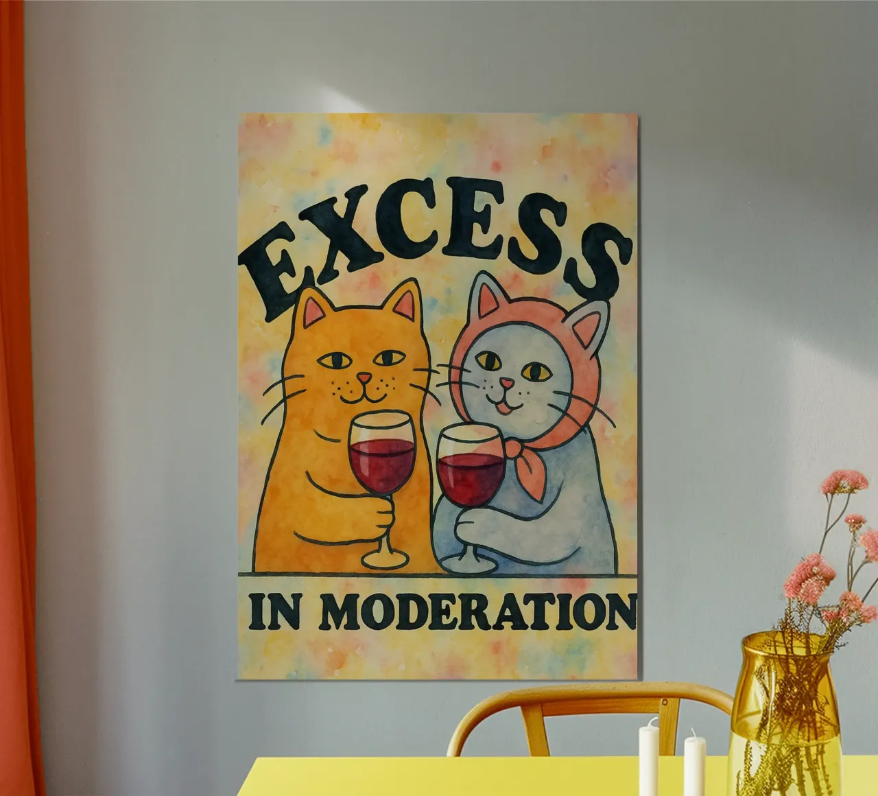excees in moderation funny cat poster con marco de plástico de kadilans