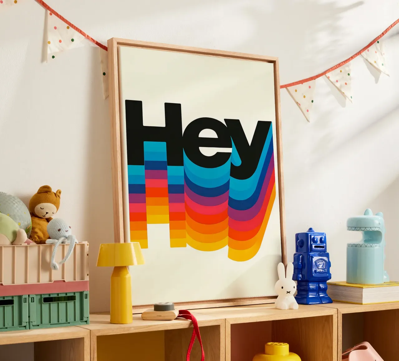 Bunte Hey-Grafik Leinwand mit Schattenfugenrahmen von 🥝 KIWI STORE