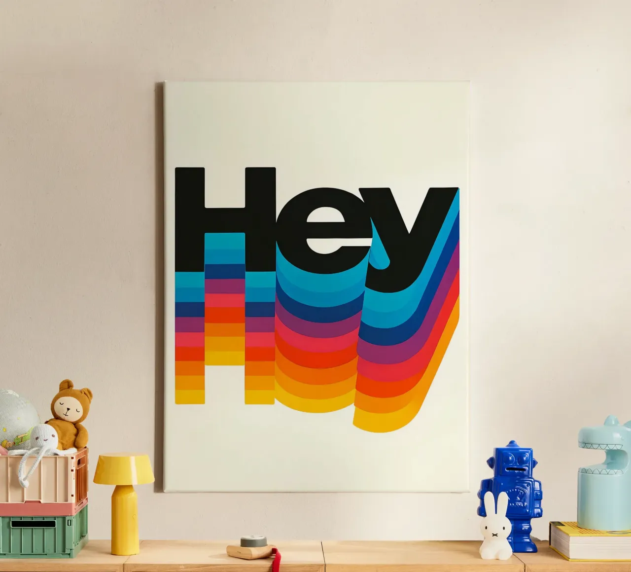 Bunte Hey-Grafik Leinwand mit Schattenfugenrahmen von 🥝 KIWI STORE