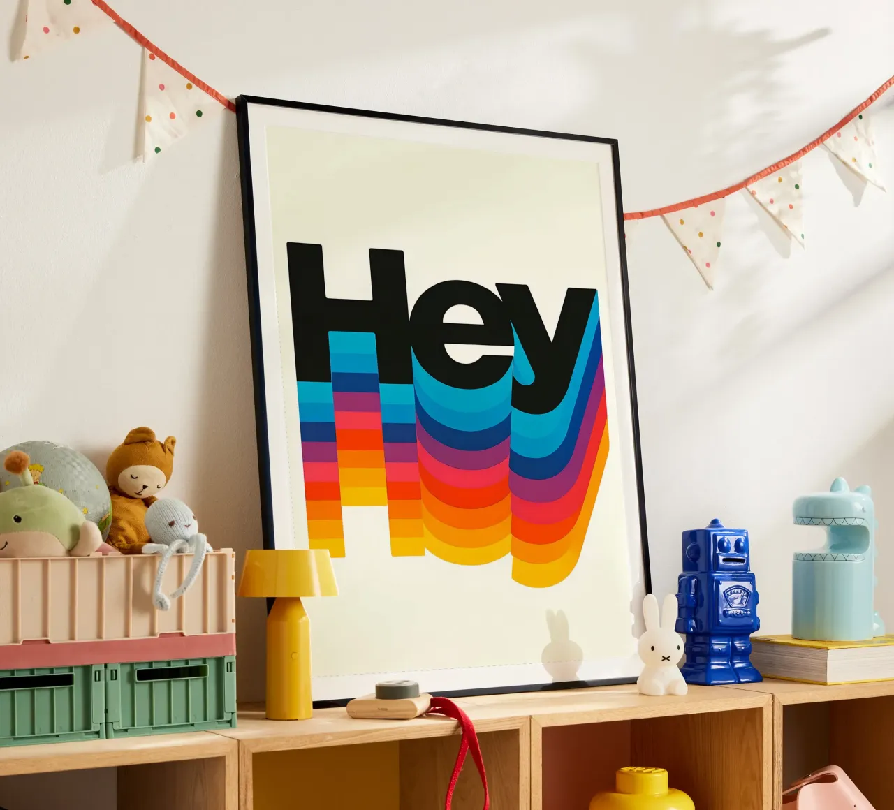 Arte grafica colorata Hey poster con telaio in legno da 🥝 KIWI STORE