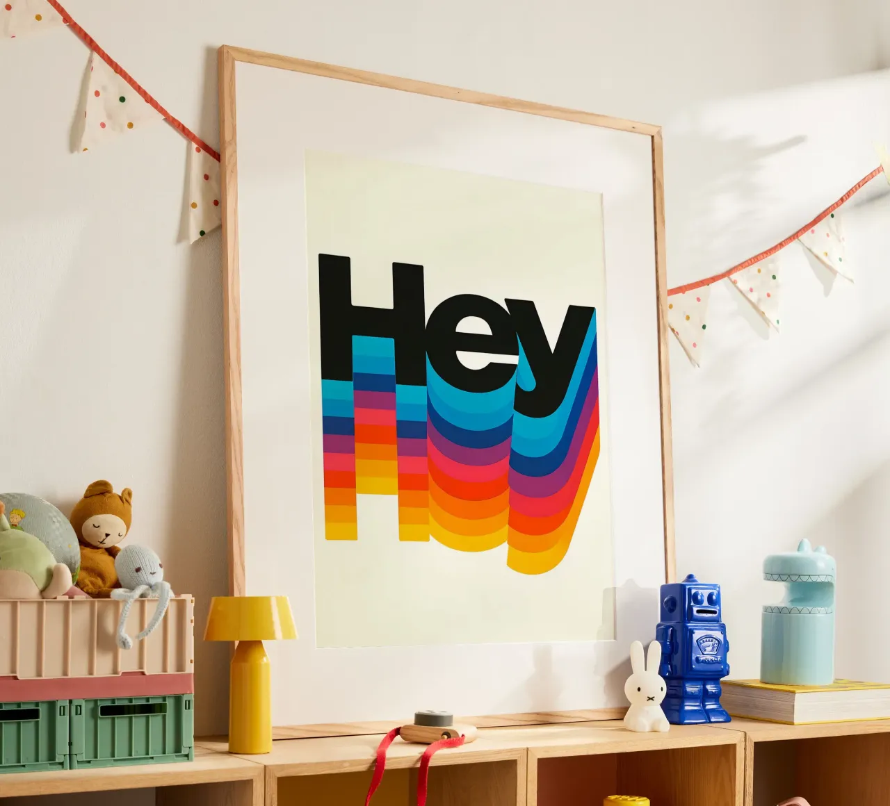 Arte grafica colorata Hey poster con telaio in legno da 🥝 KIWI STORE