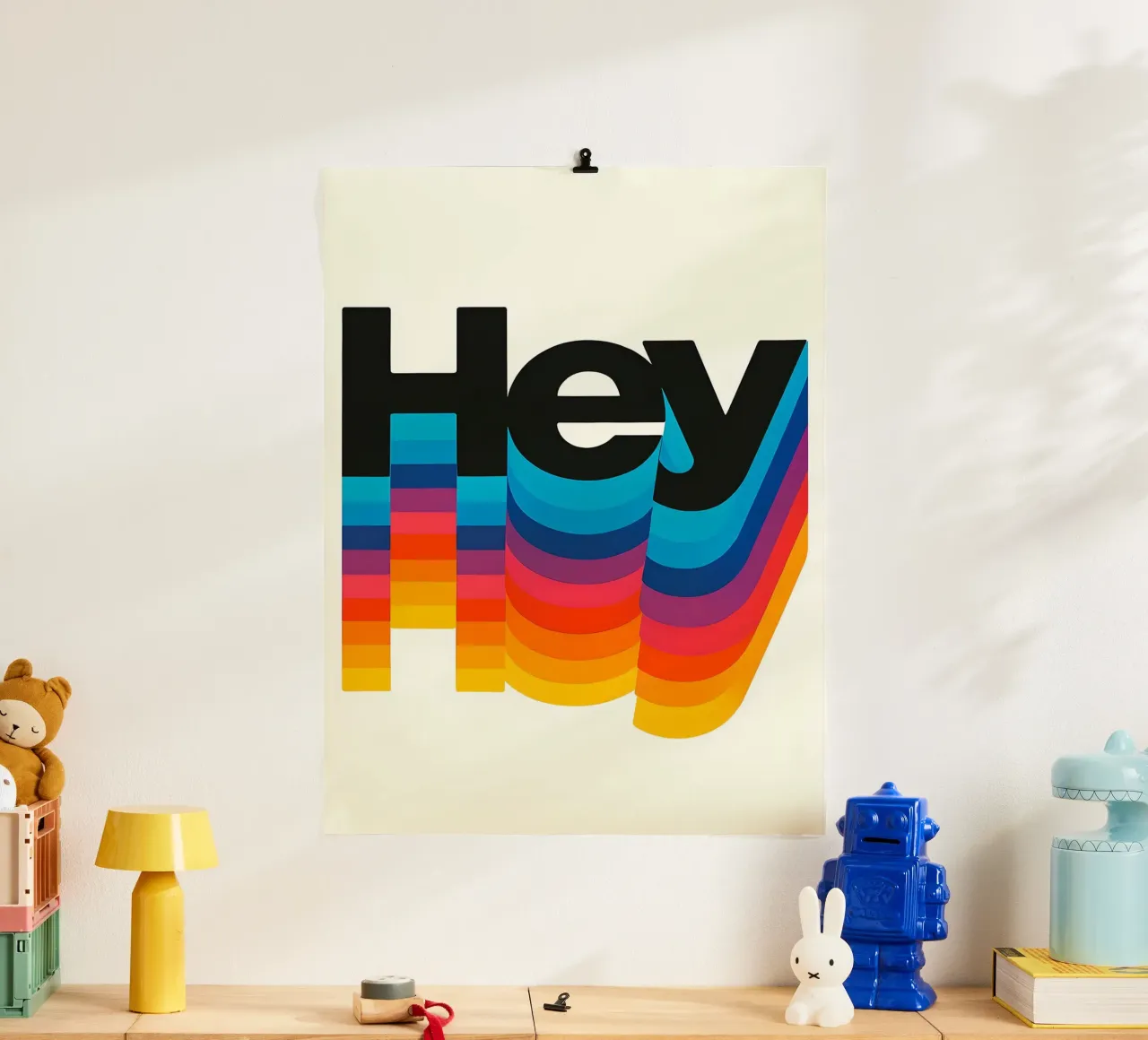 Arte grafica colorata Hey poster con telaio in legno da 🥝 KIWI STORE