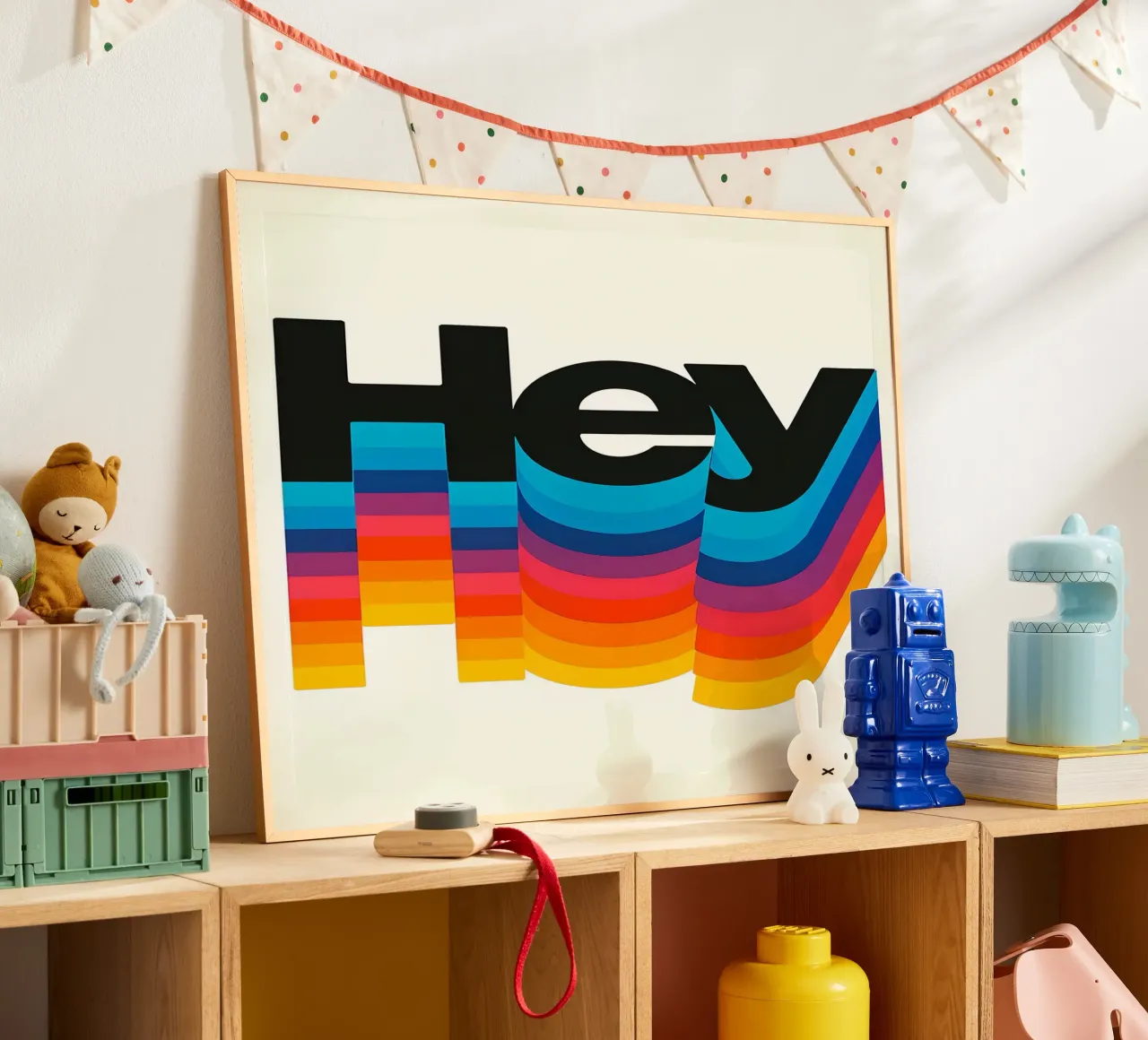 Arte grafica colorata Hey poster con telaio in legno da 🥝 KIWI STORE