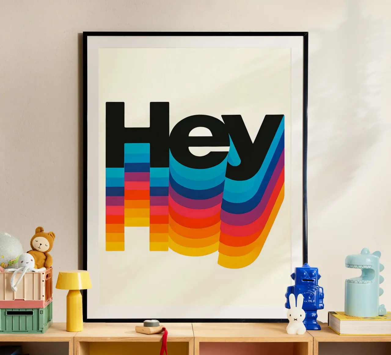 Arte grafica colorata Hey poster con telaio in legno da 🥝 KIWI STORE