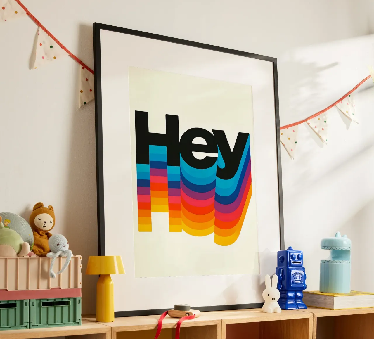 Arte grafica colorata Hey poster con telaio in legno da 🥝 KIWI STORE