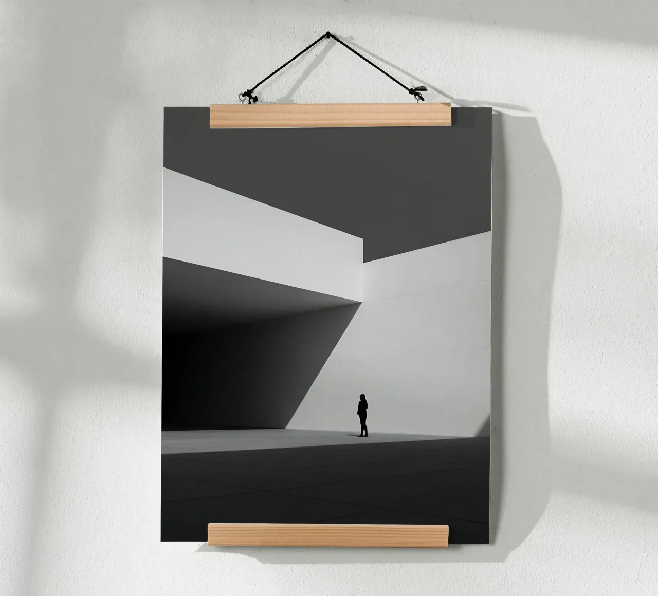 Solitudine geometrica in bianco e nero poster con telaio in legno da Plain Thoughts