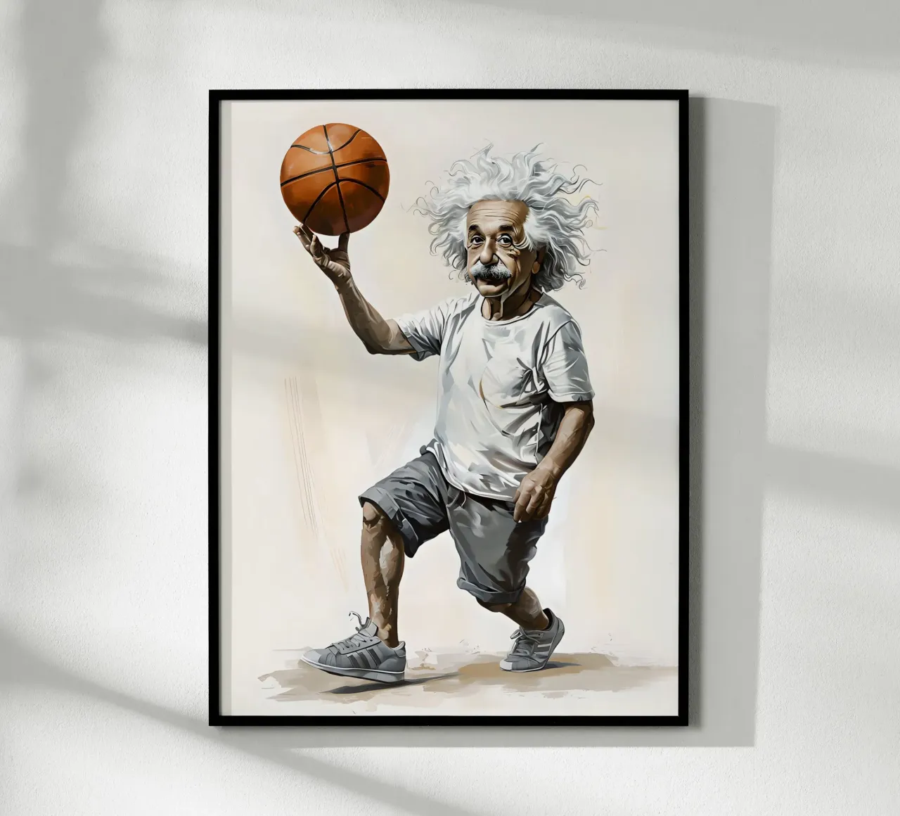 Einstein che gioca a basket poster con telaio in legno da 🎁 ARTVI-SHOP