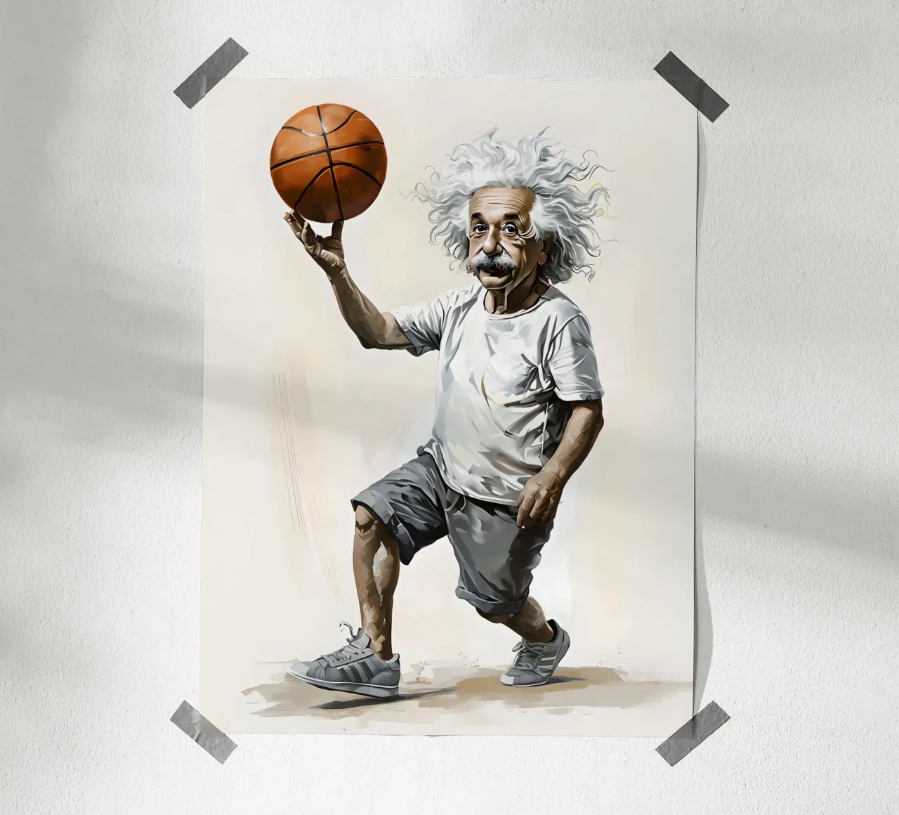 Einstein che gioca a basket poster con telaio in legno da 🎁 ARTVI-SHOP
