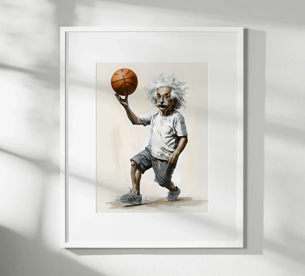 Einstein che gioca a basket poster con telaio in legno da 🎁 ARTVI-SHOP