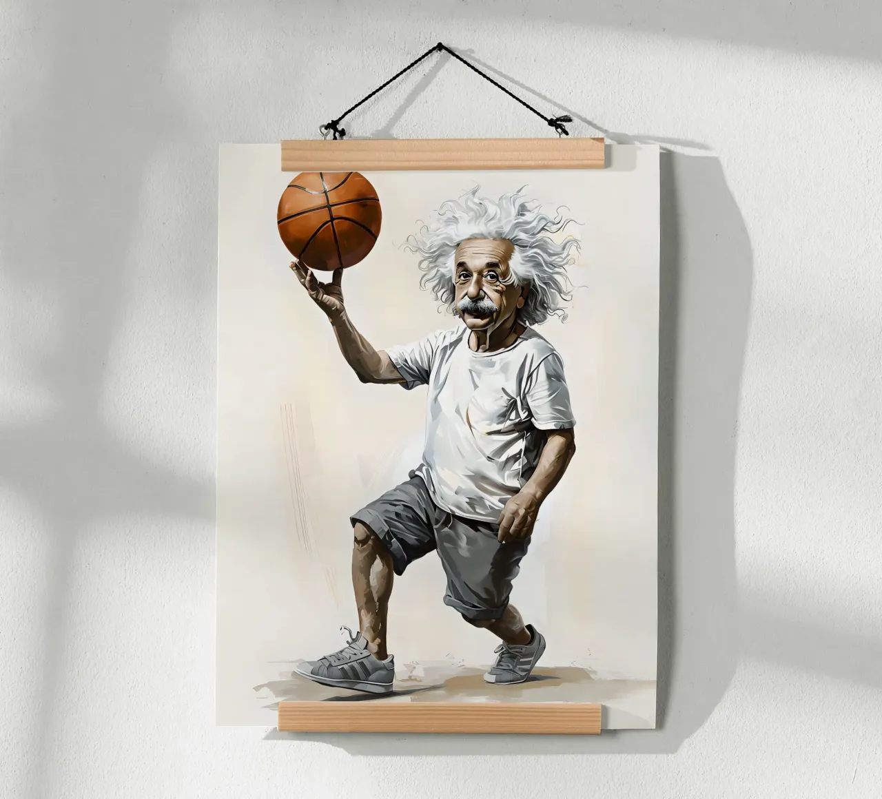Einstein che gioca a basket poster con telaio in legno da 🎁 ARTVI-SHOP