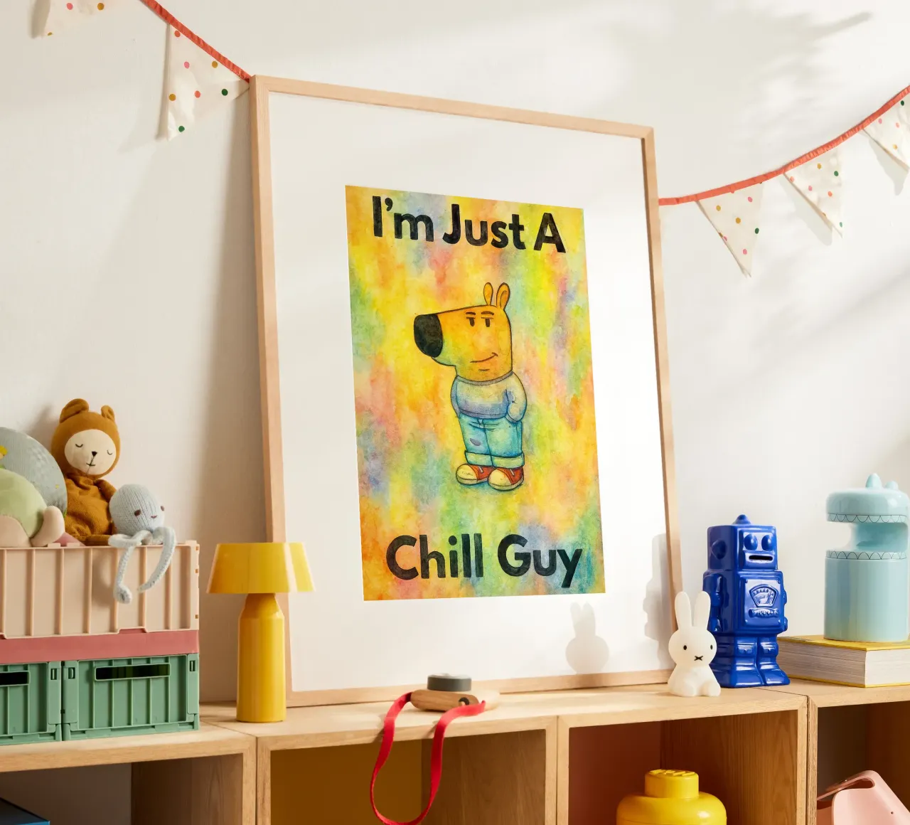 sono solo un ragazzo tranquillo poster con telaio in legno da kadilans