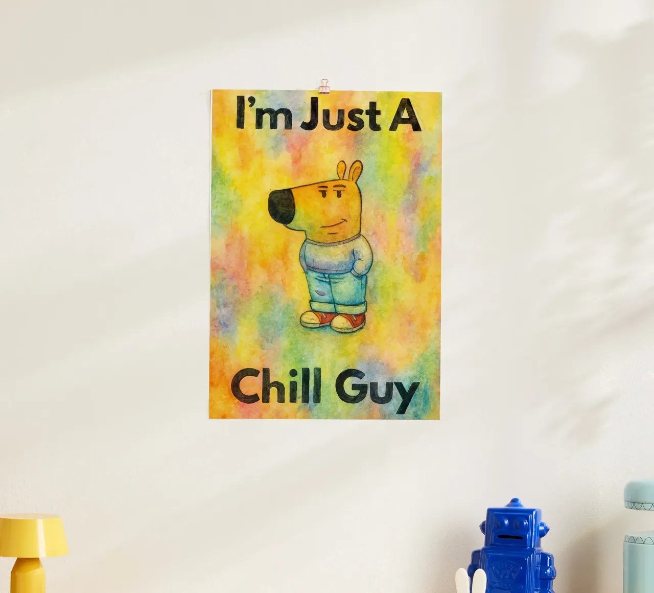 sono solo un ragazzo tranquillo poster con telaio in legno da kadilans