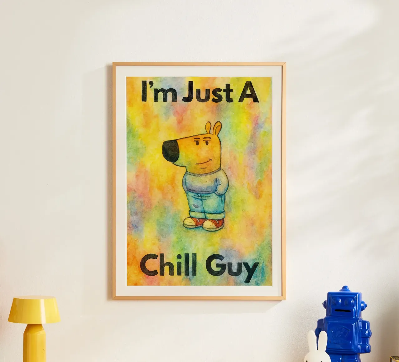 sono solo un ragazzo tranquillo poster con telaio in legno da kadilans