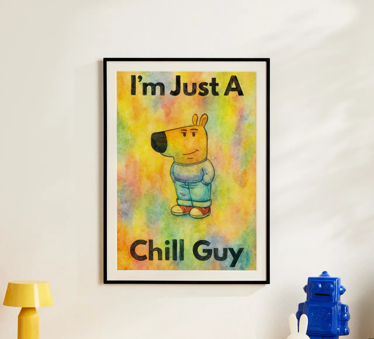 sono solo un ragazzo tranquillo poster con telaio in legno da kadilans