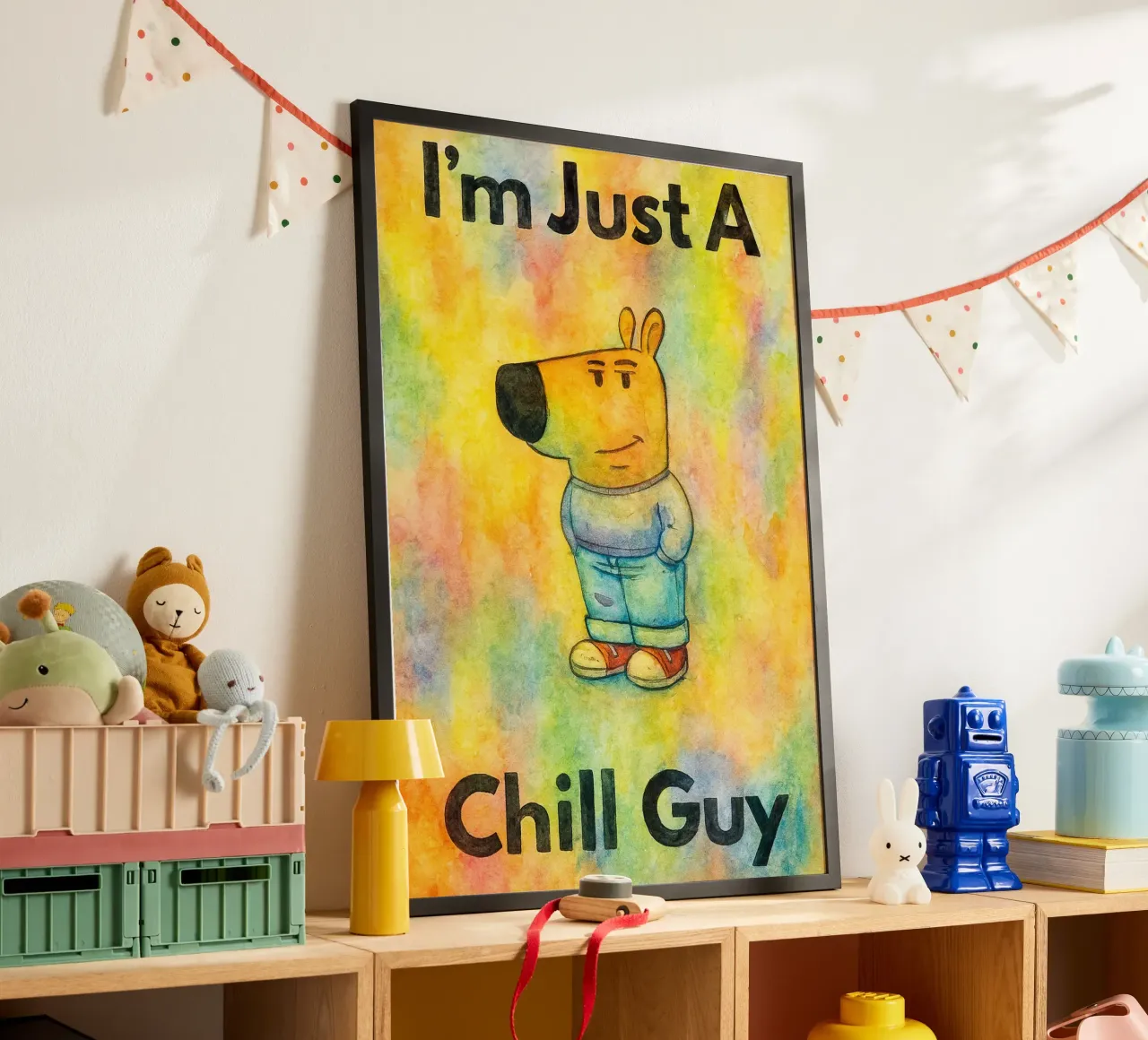 sono solo un ragazzo tranquillo poster con telaio in legno da kadilans