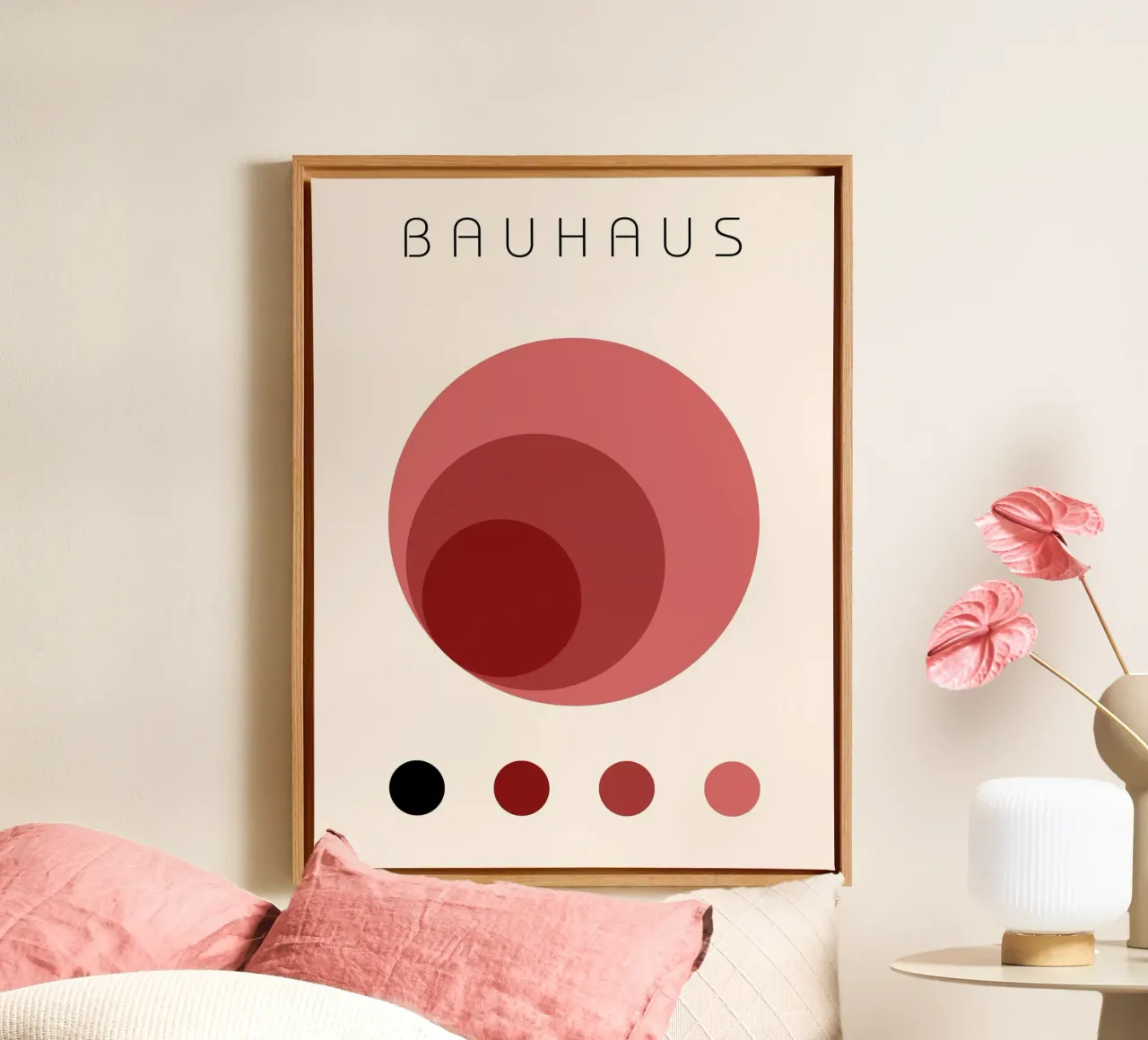 Bauhaus cirkels - retro moderne designkunst canvas met Baklijst van Casa Calm