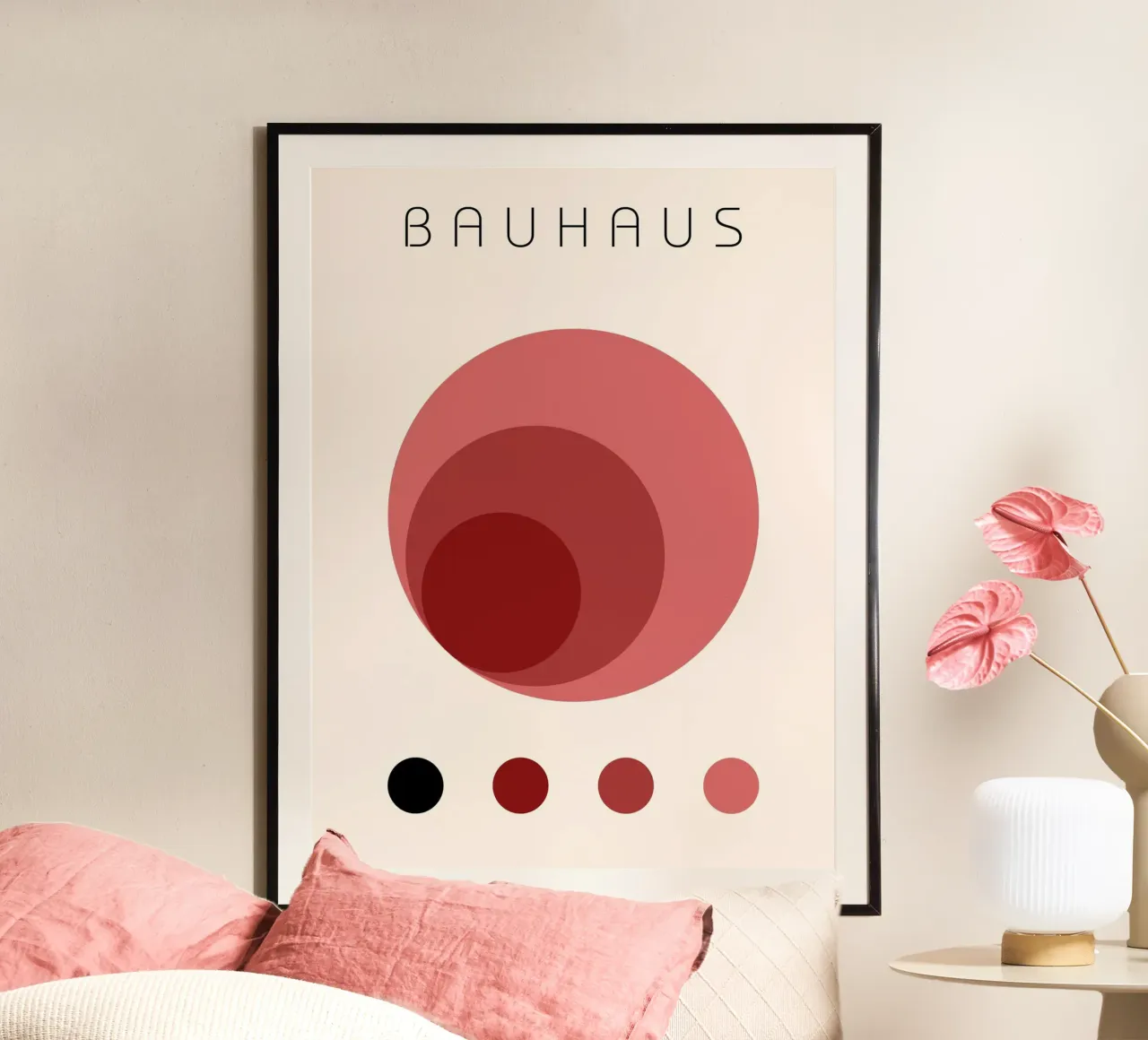 Cerchi Bauhaus - arte moderna retro design poster con telaio in legno da Casa Calm