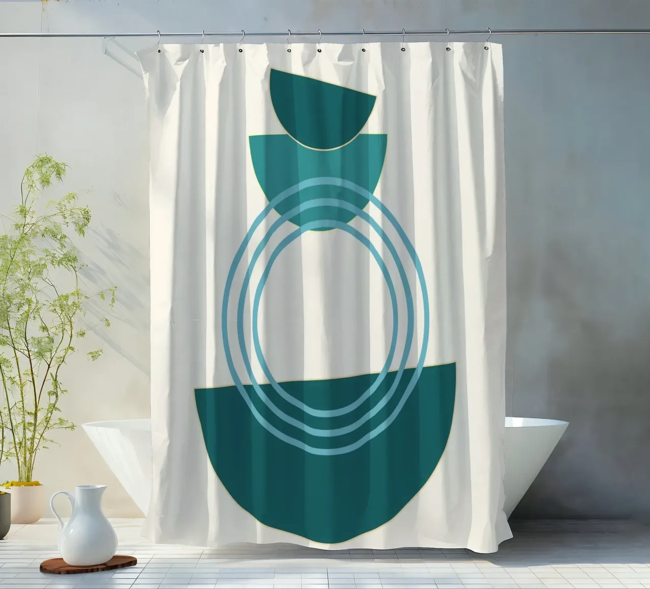 Abstract circles - Modern semi-circle design shower curtain by Casa Calm
