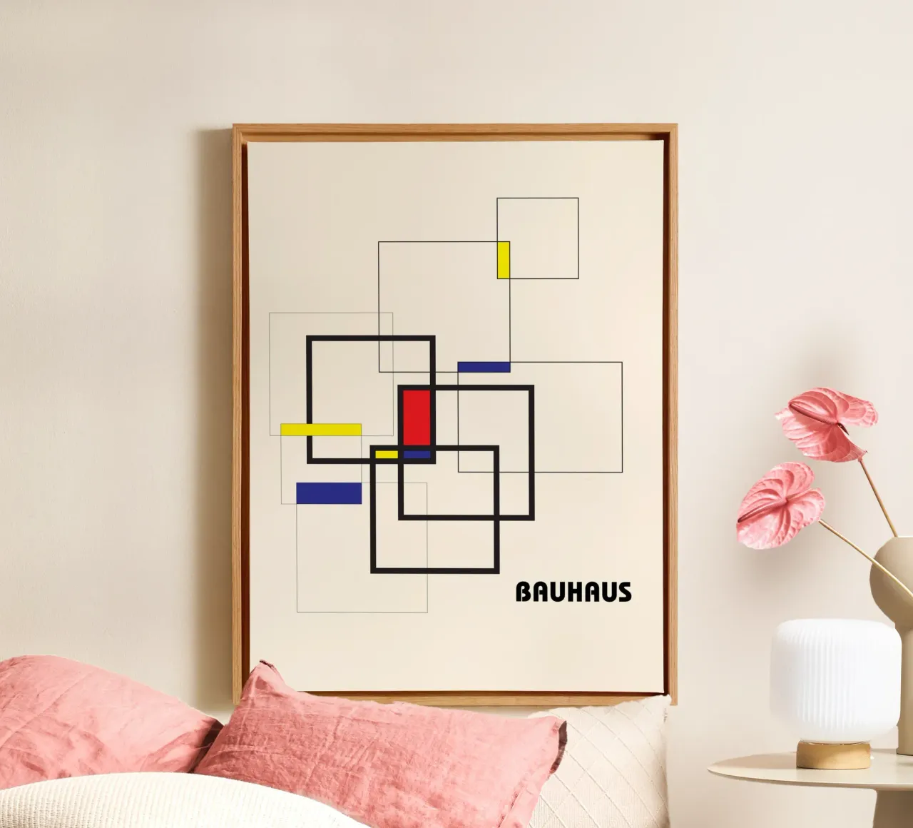 Bauhaus Line Art - Abstract Geometry Modern canvas with Floater frame by Casa Calm