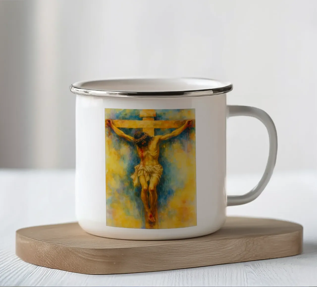Gesù sulla croce tazza in smalto da kadilans