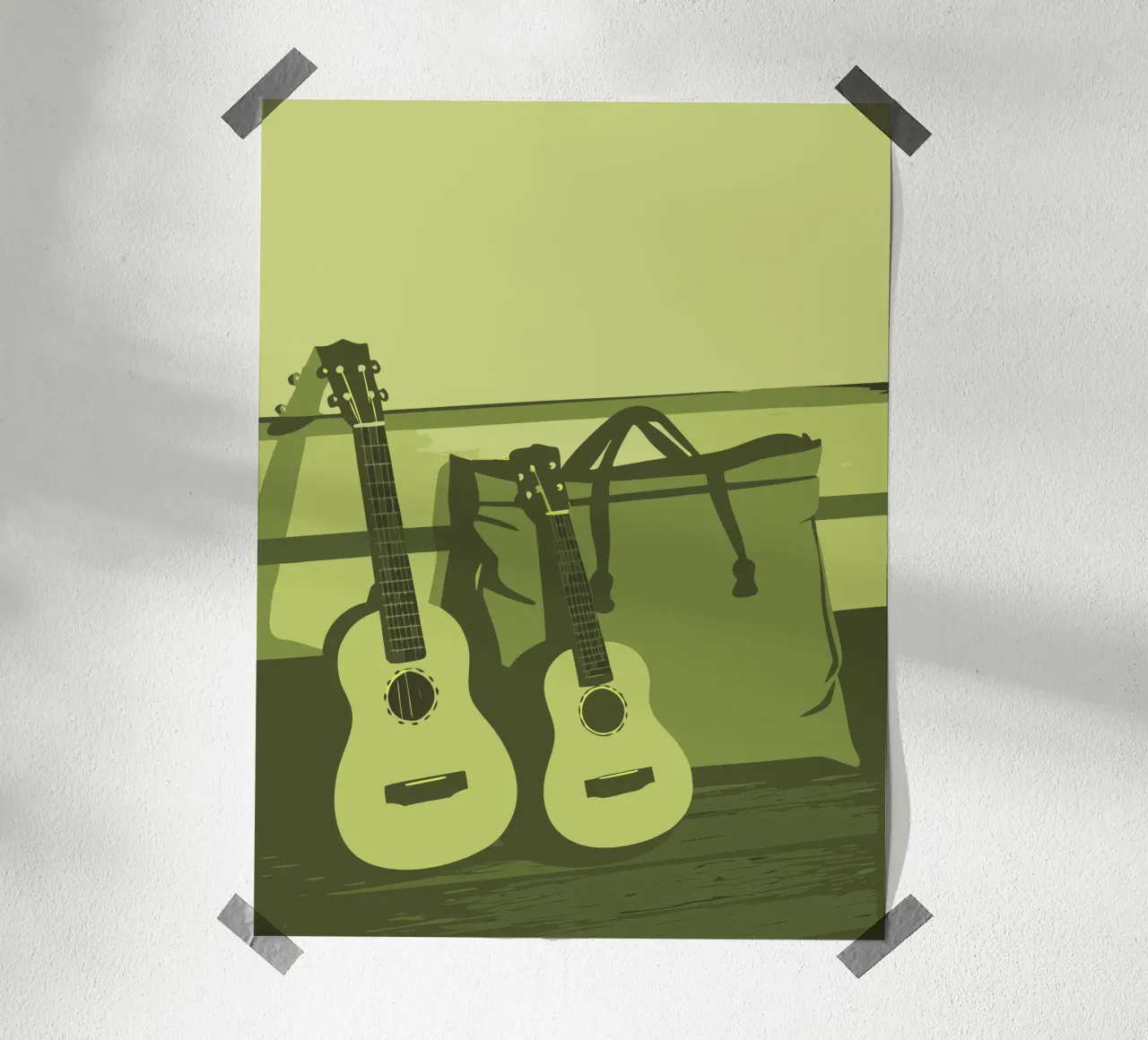 Due chitarre poster con telaio in legno da MUSIC EDITION