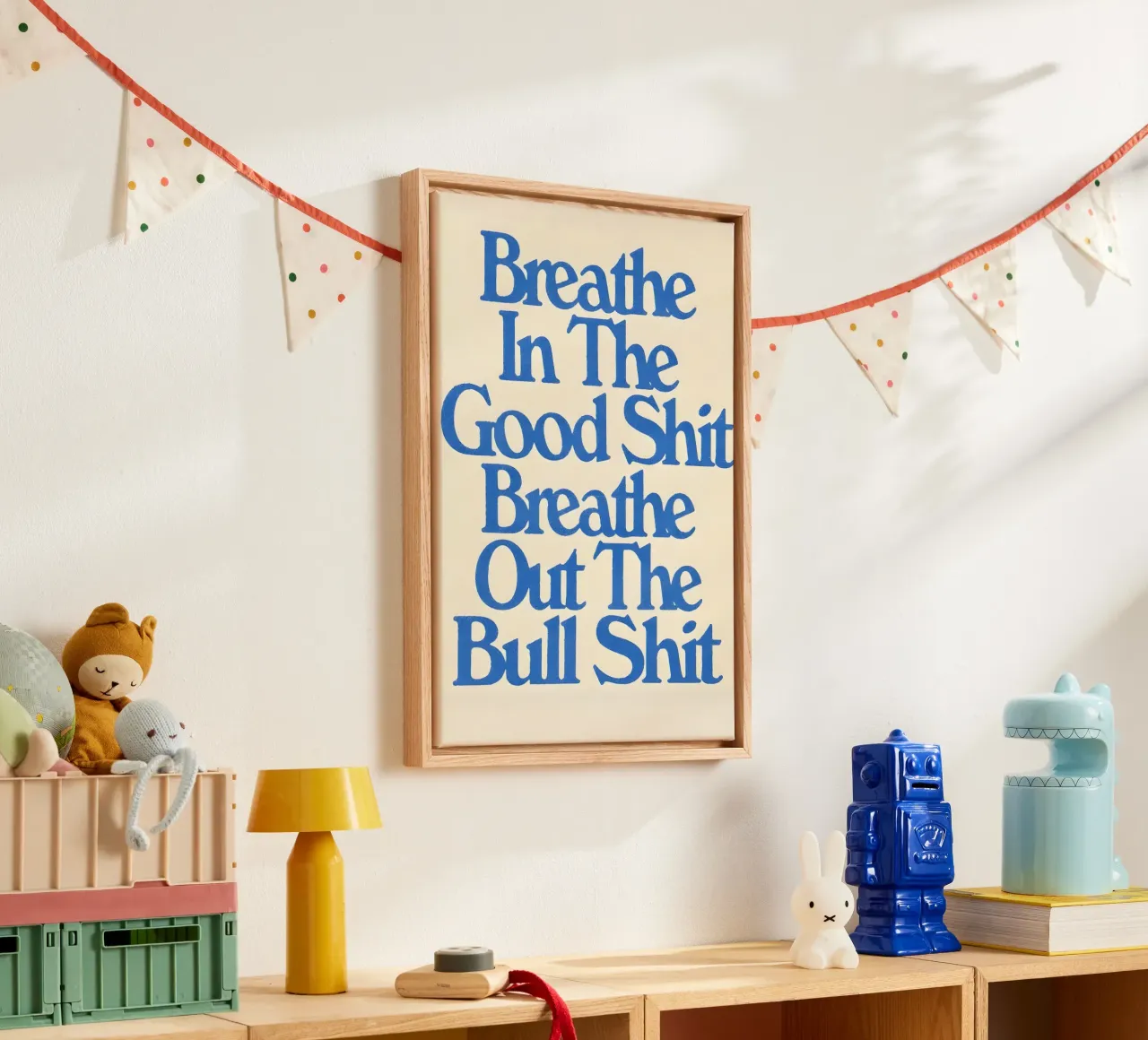 'Breathe In The Good Shit Breathe Out The Bull Shit' tela con Cornice a cassetta da Type & Tape