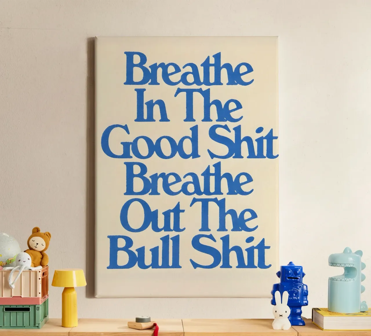 'Breathe In The Good Shit Breathe Out The Bull Shit' tela con Cornice a cassetta da Type & Tape