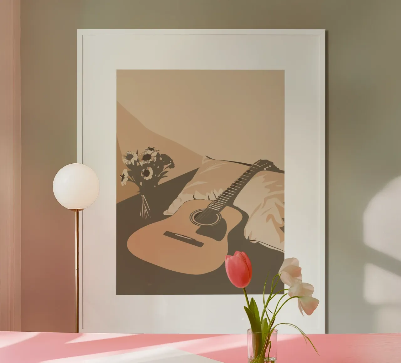 Chitarra sul letto poster con telaio in legno da MUSIC EDITION