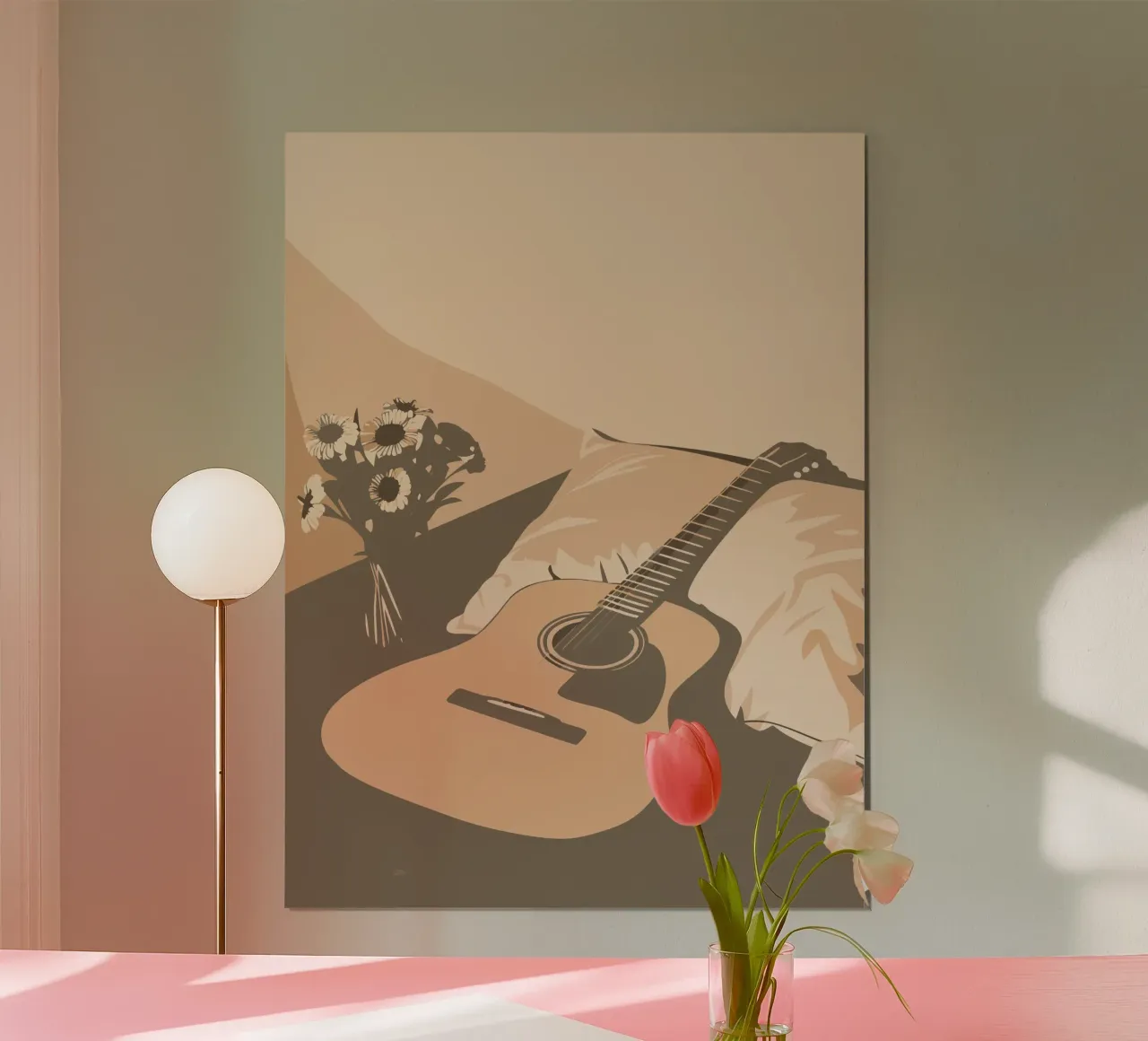 Chitarra sul letto poster con telaio in legno da MUSIC EDITION