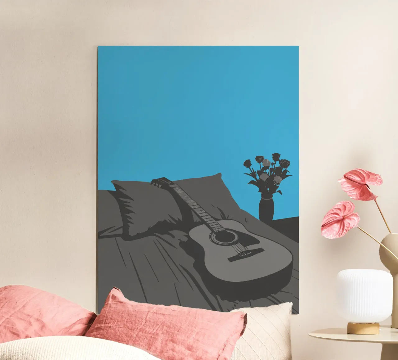 Chitarra sul letto poster con telaio in legno da MUSIC EDITION