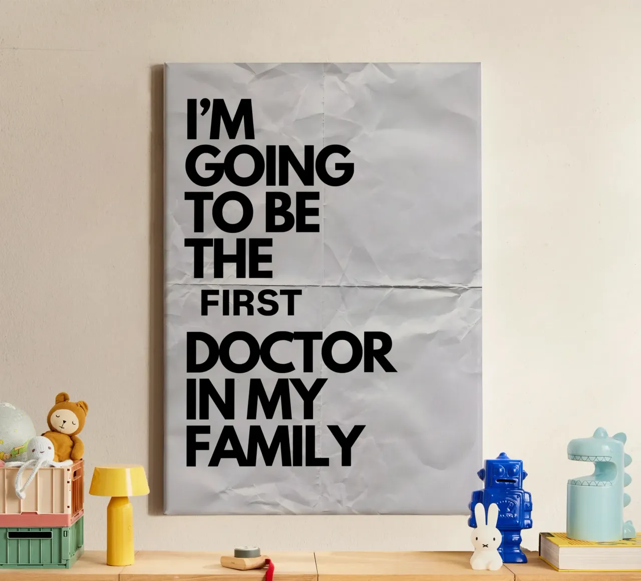I'M GOING TO BE THE FIRST DOCTOR IN MY FAMILY tela con Cornice a cassetta da Type & Tape