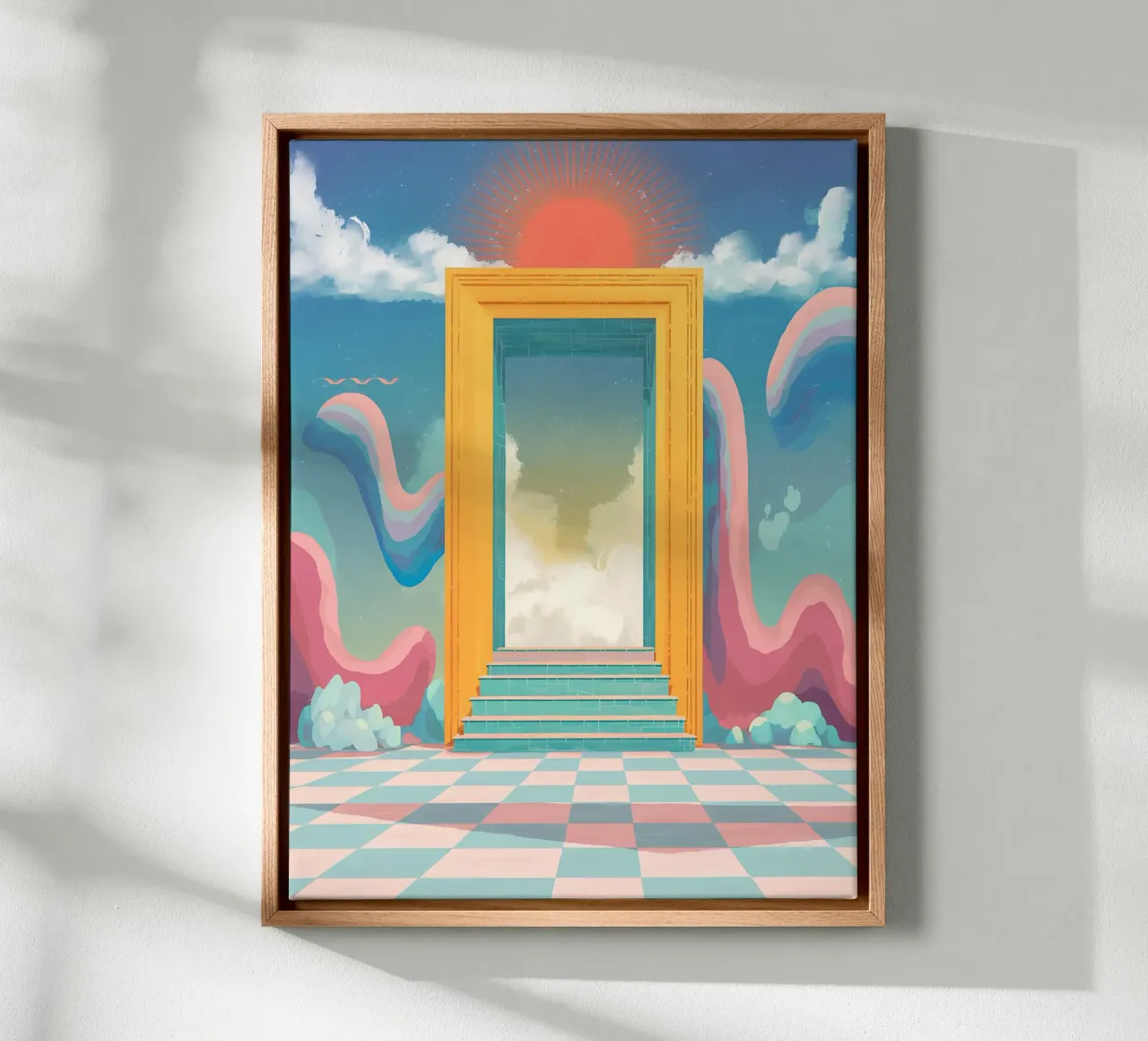 Portal onírico a otra parte lienzo con Marco flotante de Plain Thoughts