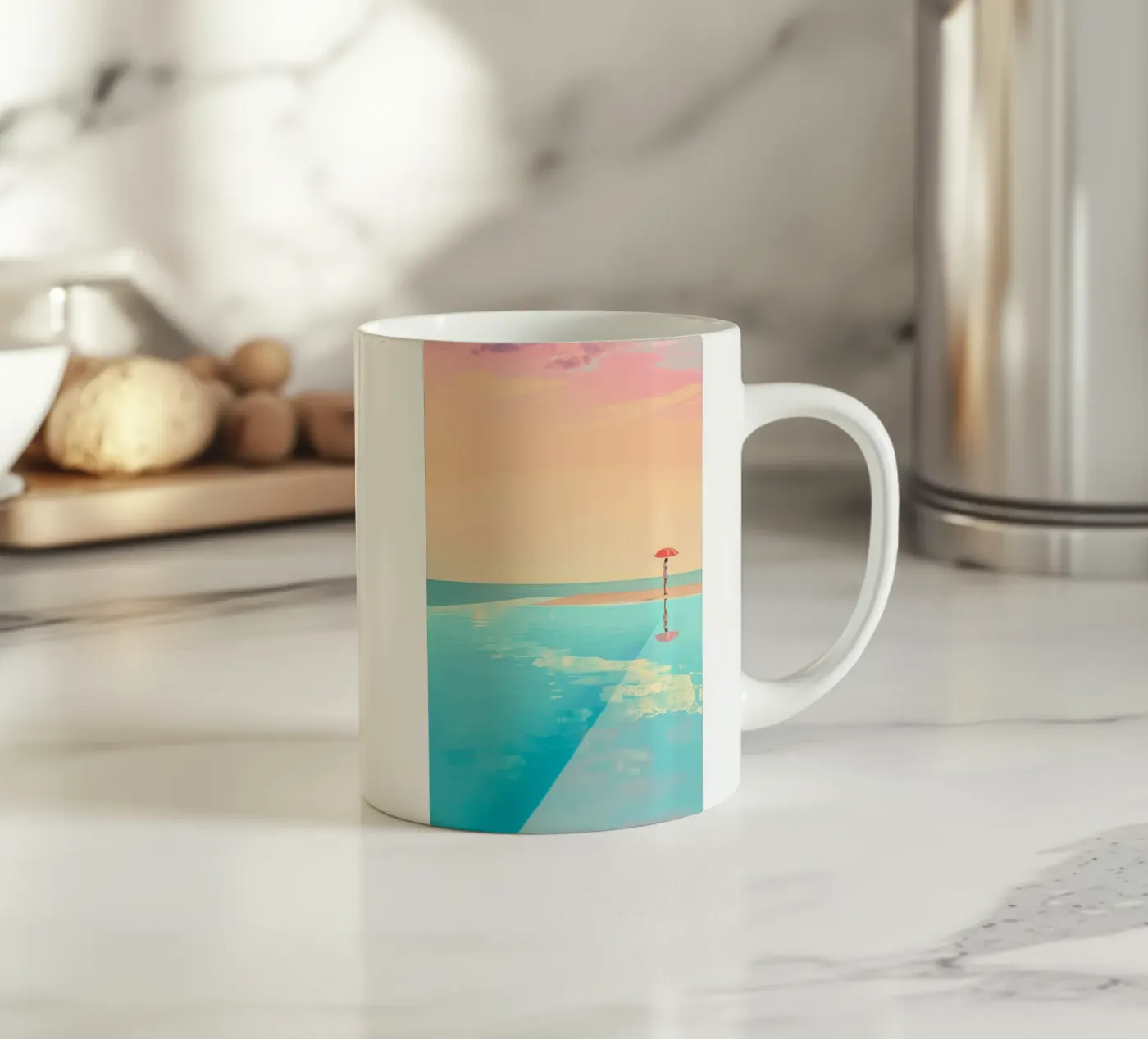 Poolside Peace ceramic mug by Tinyverse Studio