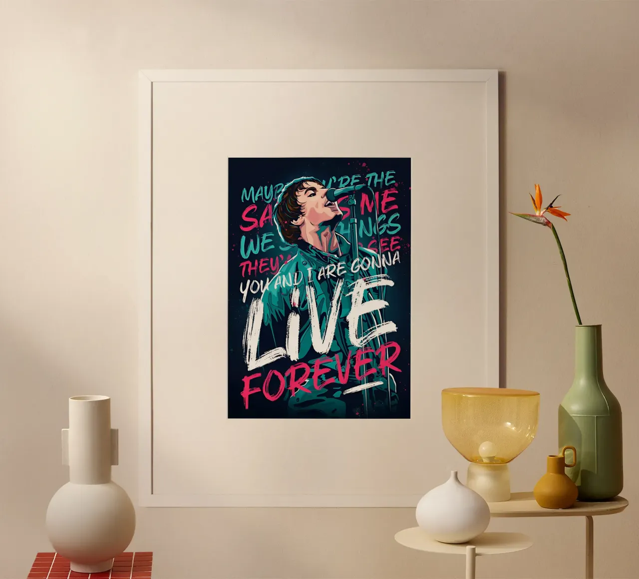 Gli Oasis vivono per sempre poster con telaio in legno da domherrick1