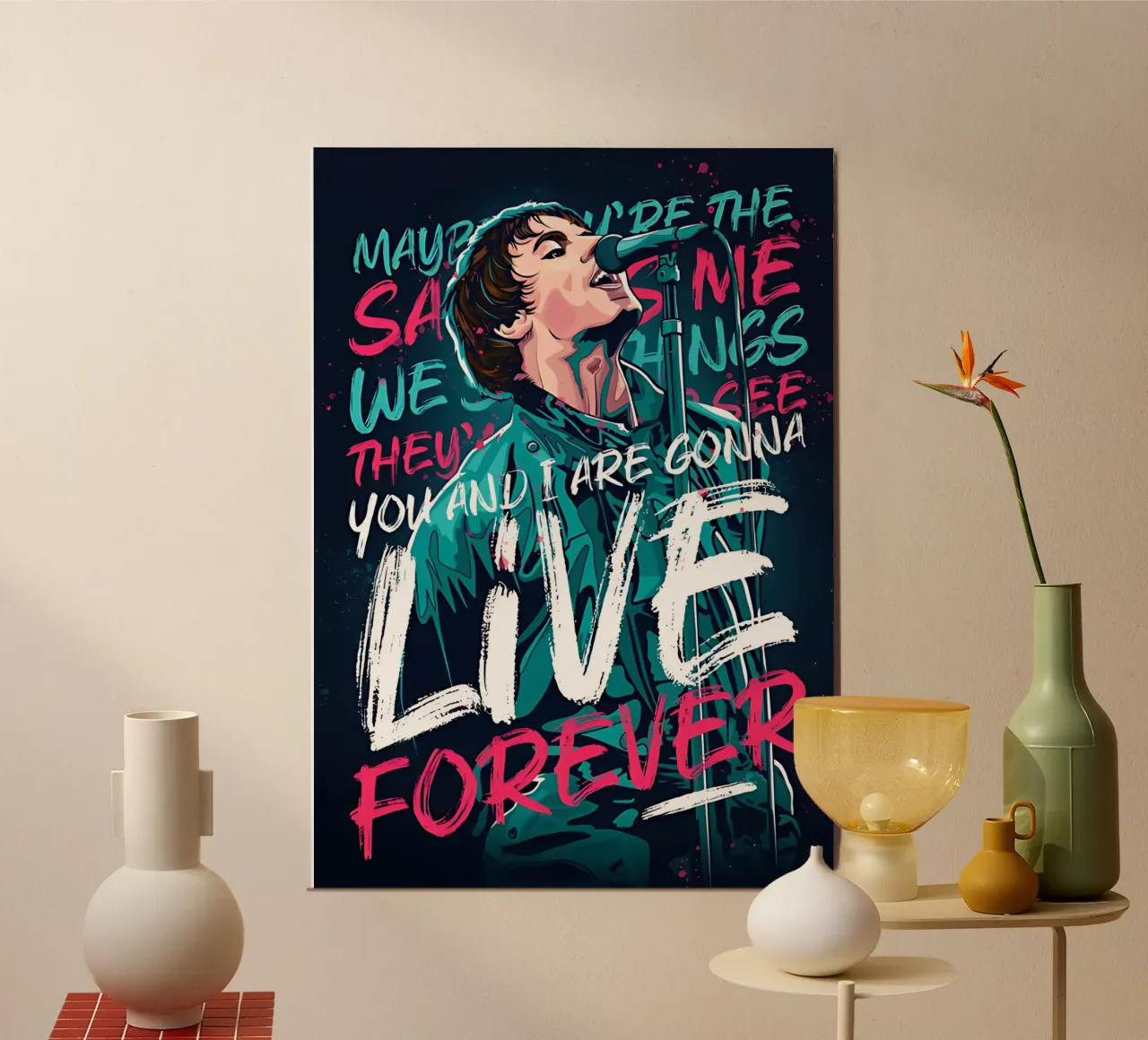 Gli Oasis vivono per sempre poster con telaio in legno da domherrick1