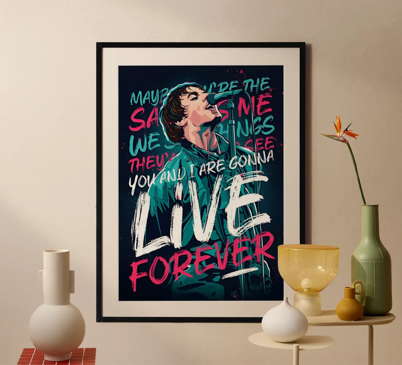 Gli Oasis vivono per sempre poster con telaio in legno da domherrick1