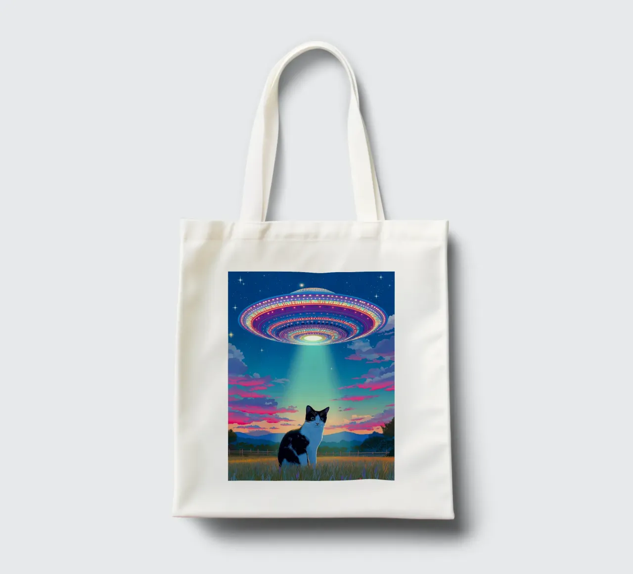 Gatto e astronave UFO borsa in juta da Stellar Creative