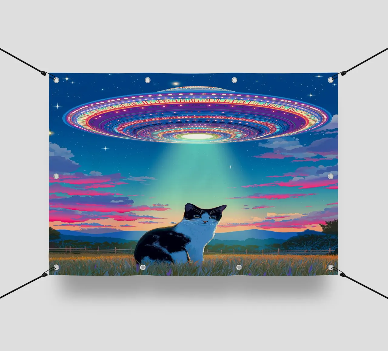 Gatto e astronave UFO telo in pvc da Stellar Creative