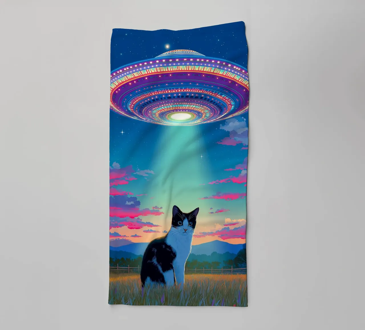 Chat et ovni spatial serviette de bain de Stellar Creative