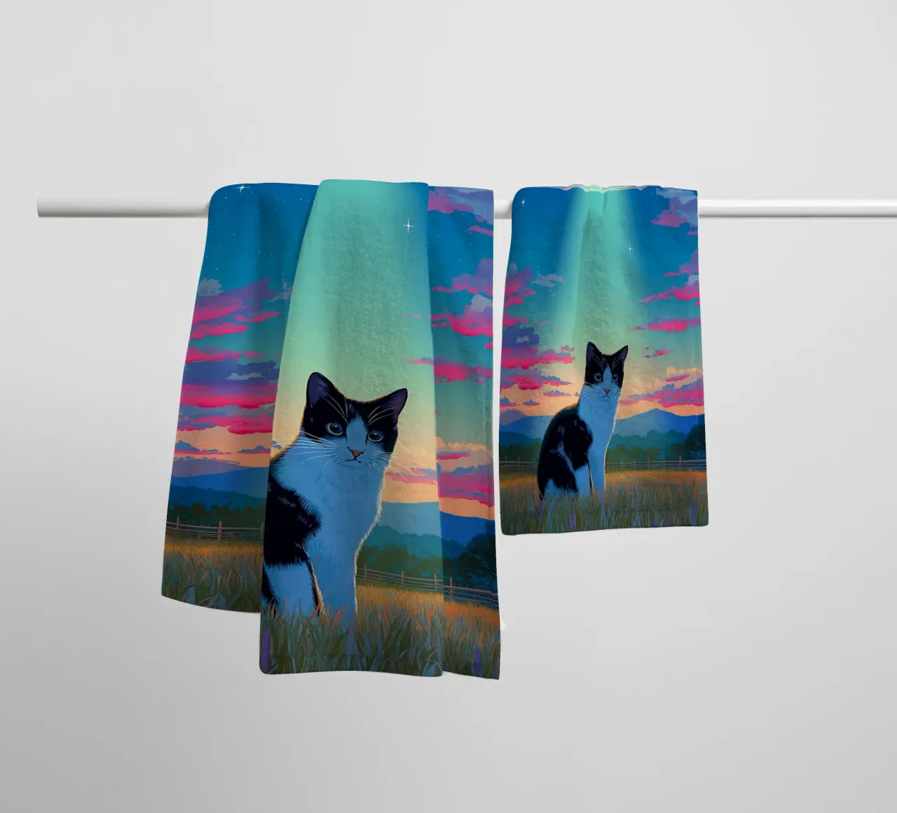Chat et ovni spatial serviette de bain de Stellar Creative