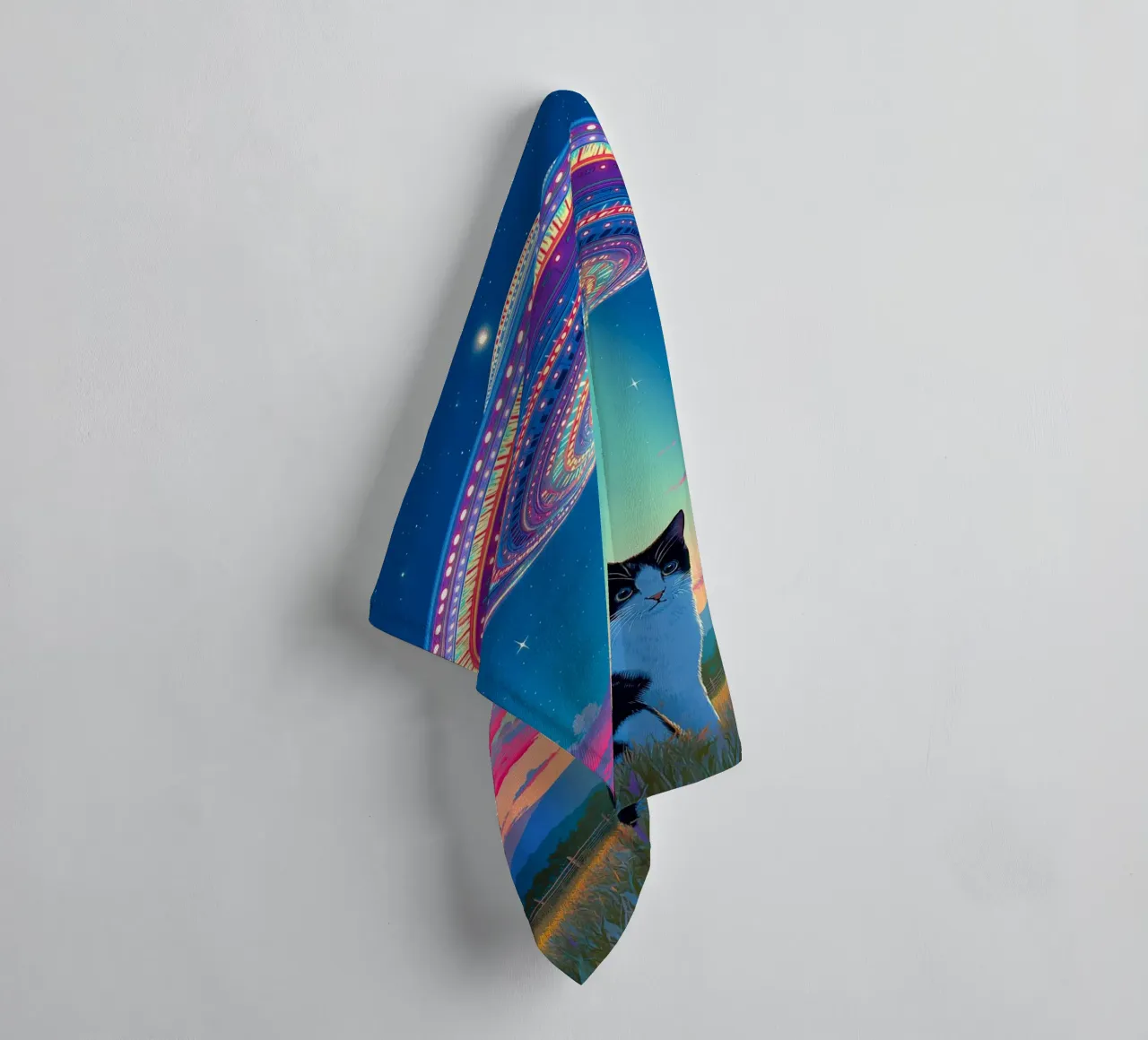 Chat et ovni spatial serviette de bain de Stellar Creative
