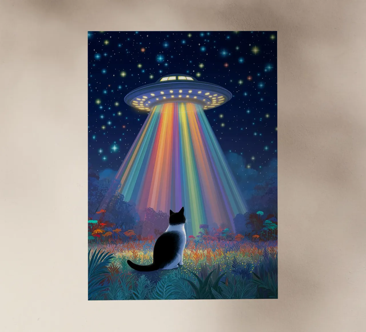 Gatto e UFO nella notte stellata pellicola backlit da Stellar Creative