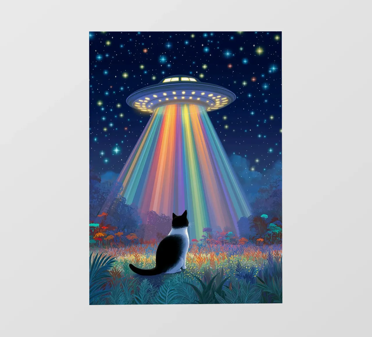 Gatto e UFO nella notte stellata pellicola backlit da Stellar Creative