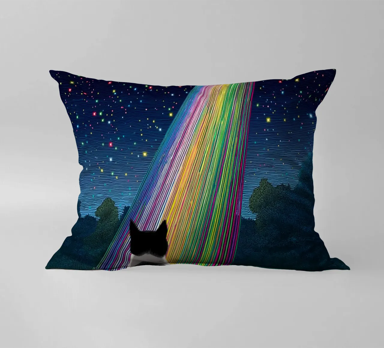 Cat and UFO decorative cushion by Stellar Creative