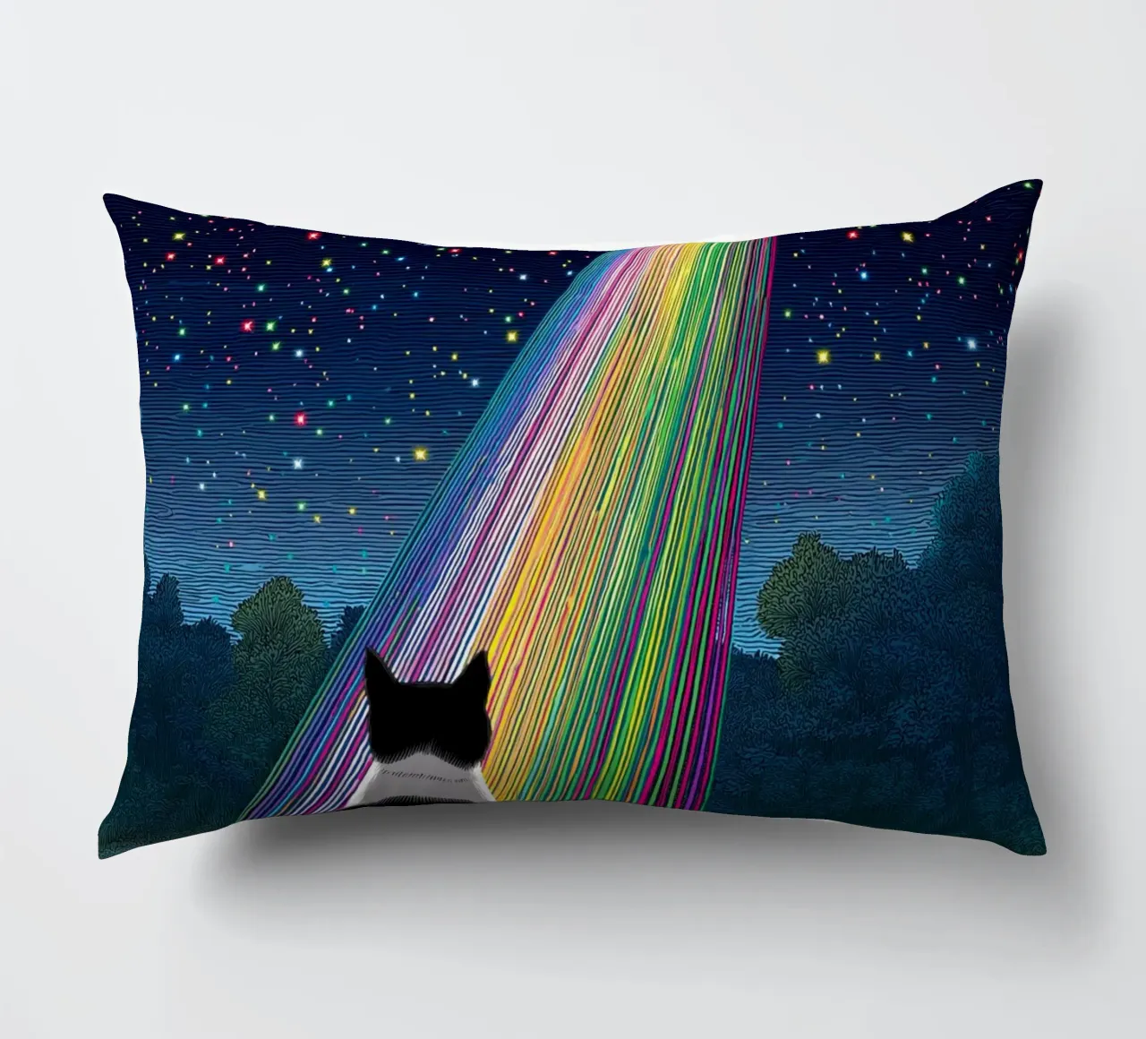 Cat and UFO decorative cushion by Stellar Creative