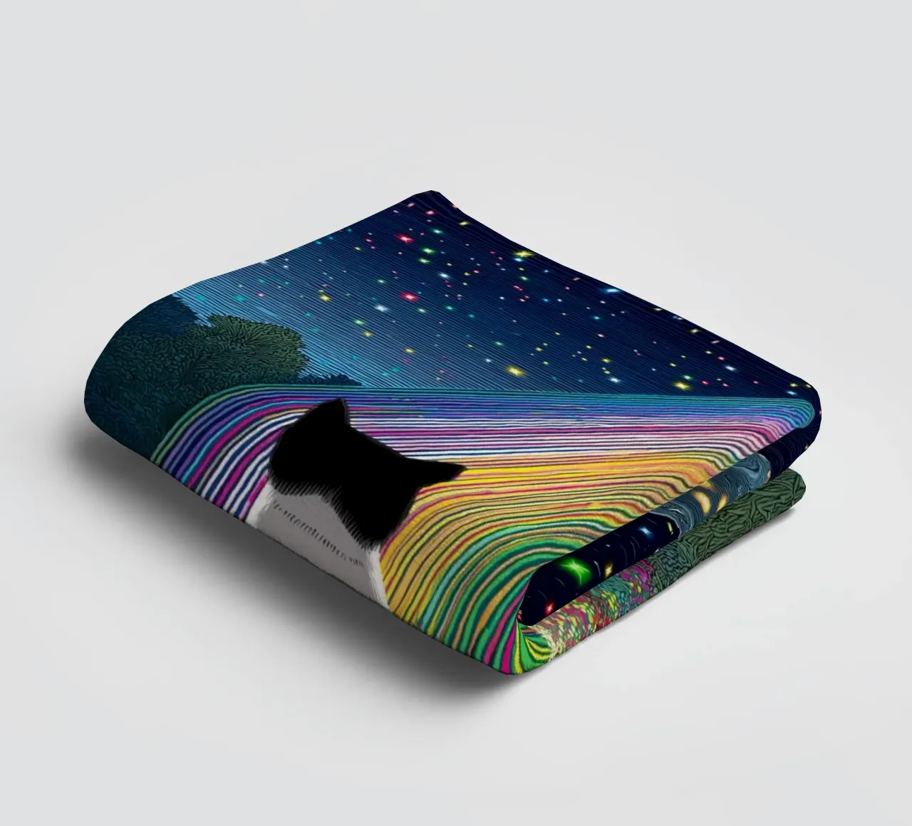Cat and UFO towel by Stellar Creative